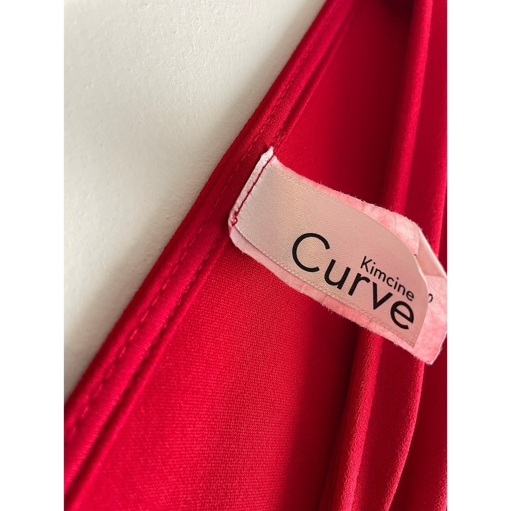 Kimcine Curve Red V-Neck Ruffle Mermaid Hem Midi Dress Womens S - Picture 7 of 8
